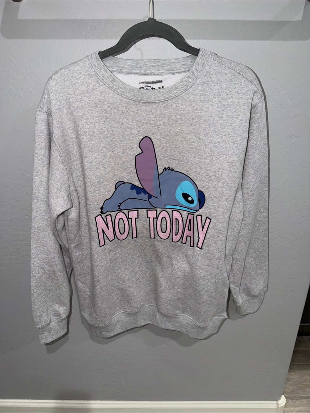 jcpenney Heather Gray Crewneck Sweatshirt with Blue & Pink Stitch Graphic